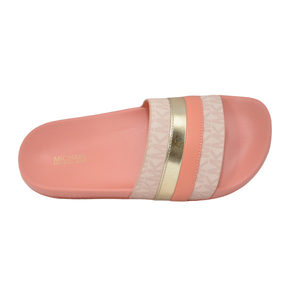 Michael Kors Brandy Metallic Striped Logo Slide Sandal Sherbert Pink Nib $85 - Picture 4 of 5